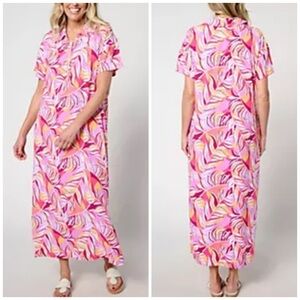 Stan Herman Button Placket Woven Caftan Dress